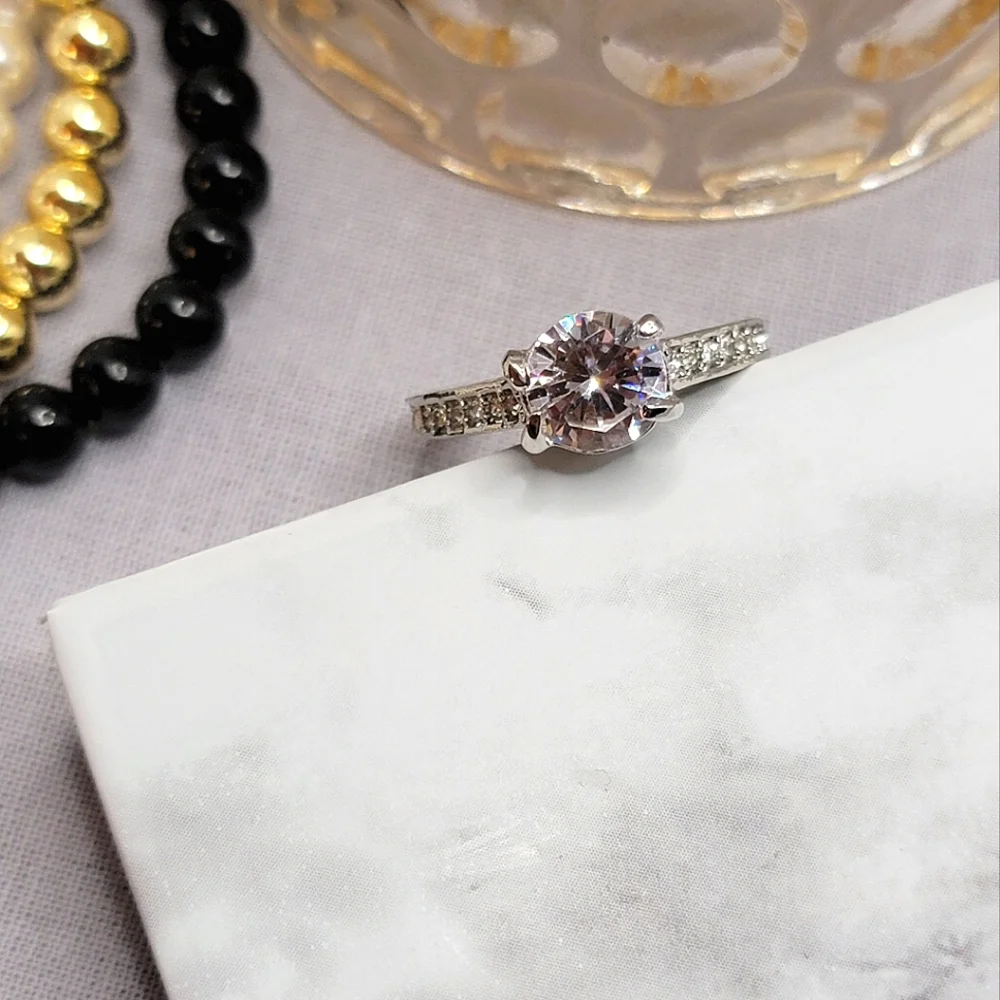 Solitaire Silver Diamond CZ Engagement Style Ring